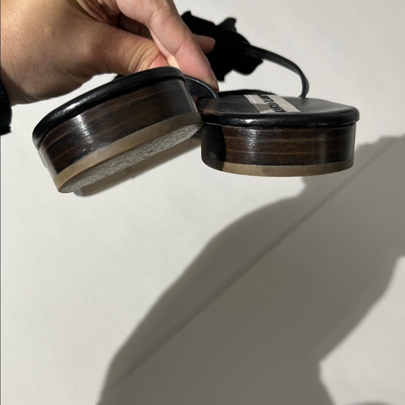 Manolo Blahnik Black Leather Suede Flower Slides Sandals sz 38.5 Made in Italy - Picture 5 of 11